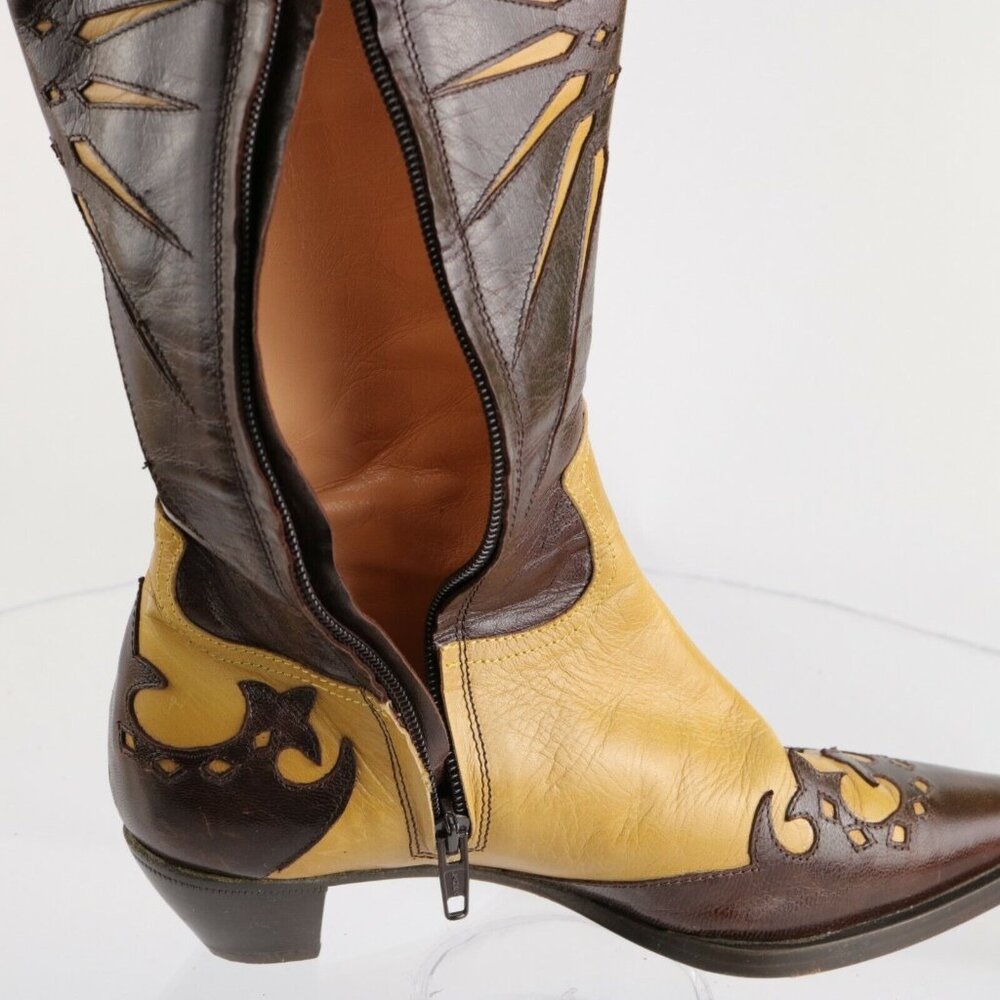 L'Autre Chose Western Womens Boot Size 36 6  Brown Tan Leather Pointed Sunburst - Picture 11 of 12